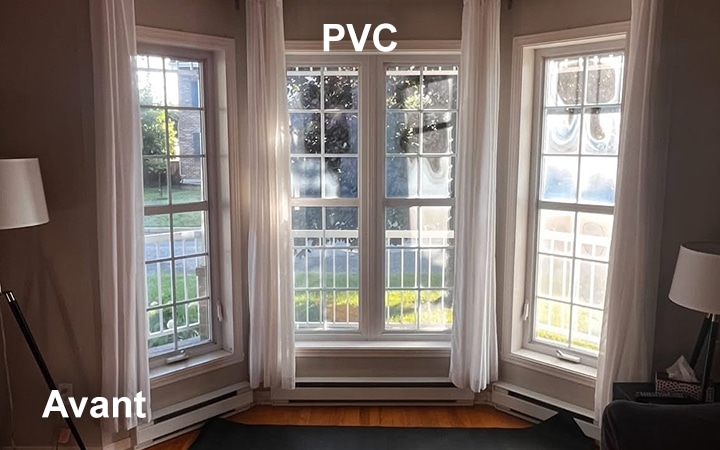 Avant le remplacement de thermos sur une fenêtre en PVC par Vitrerie S Lagacé.